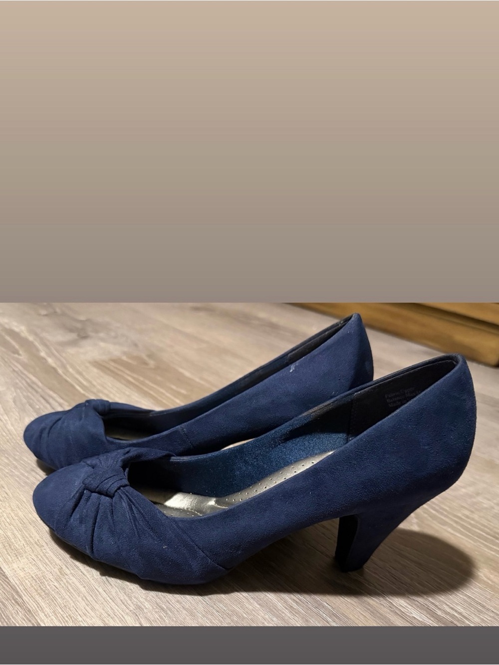 Abella Navy Knot-Front Heel Pumps